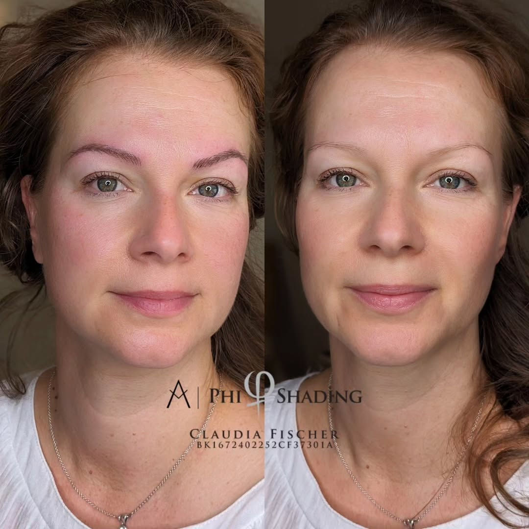 Vorher-Nachher einer Microblading-Behandlung für symmetrische Augenbrauen