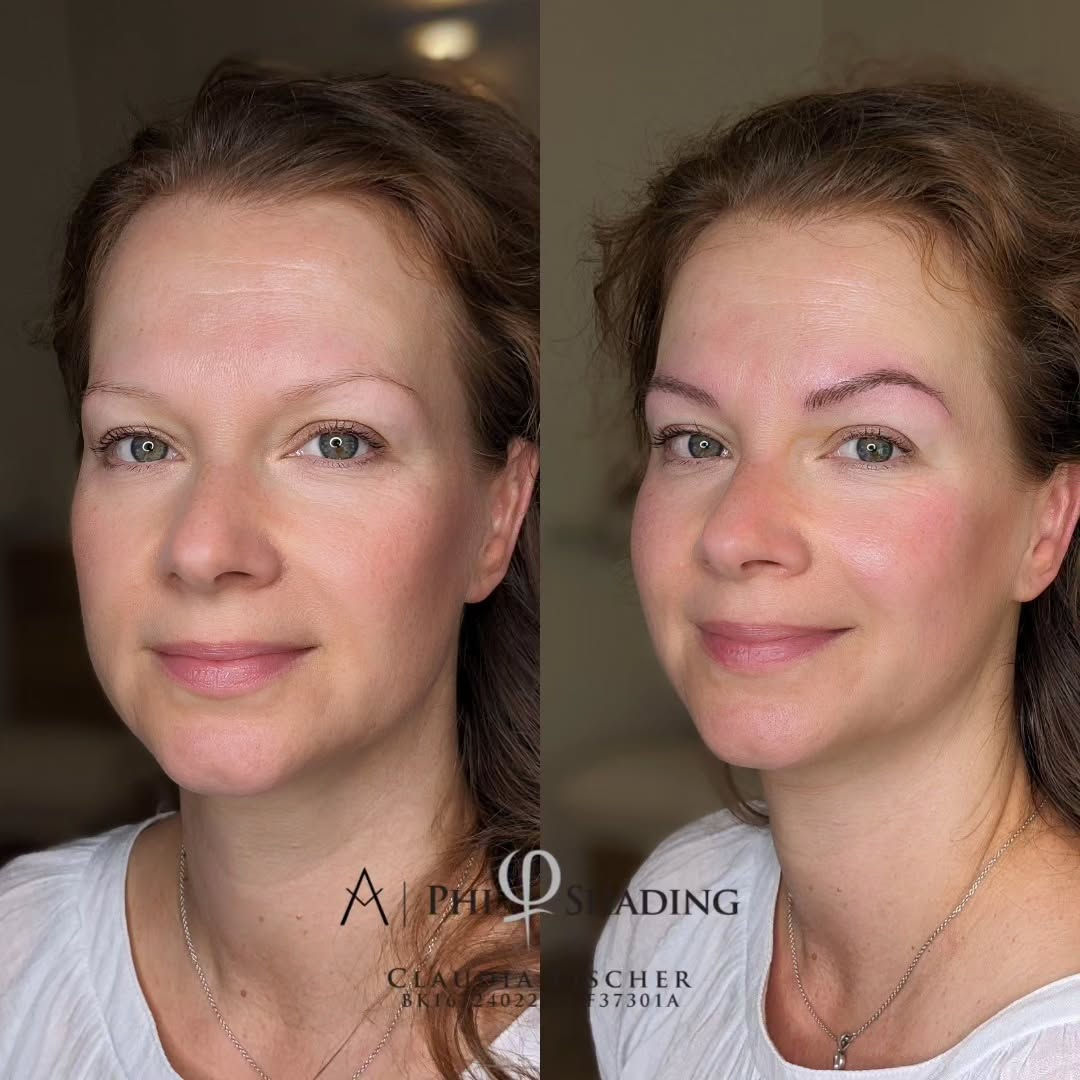 Vorher-Nachher von Microblading für natürliche Form und Definition der Augenbrauen